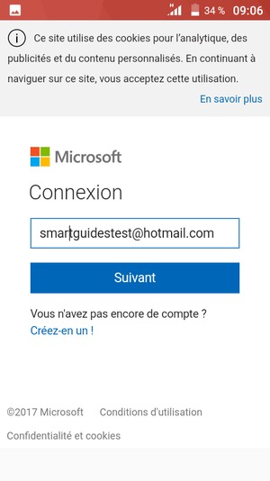 Saisissez votre adresse Hotmail et sélectionnez Suivant