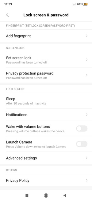 Select Set screen lock
