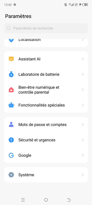 Faites défiler et sélectionnez Système