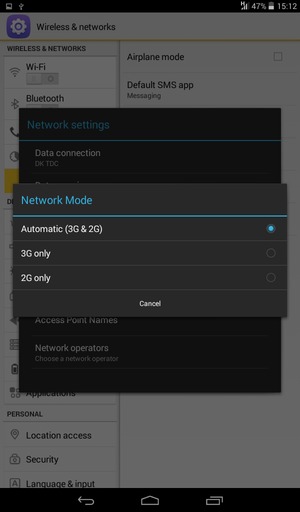 Select 2G only to enable 2G and Automatic (3G & 2G) to enable 3G