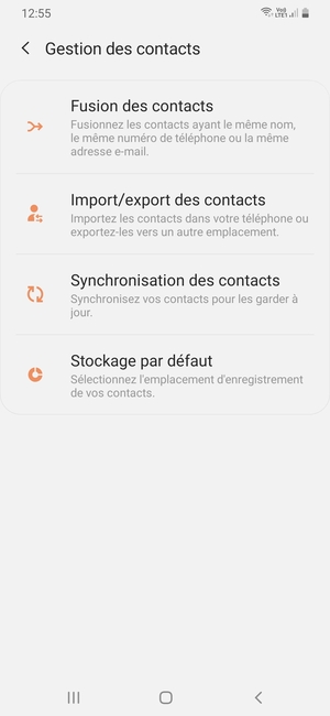 Sélectionnez Import/Export des contacts
