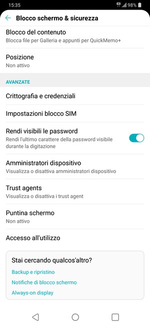 Per cambiare il PIN della scheda SIM, torna al menu Blocco schermo & sicurezza e seleziona Impostazioni blocco SIM