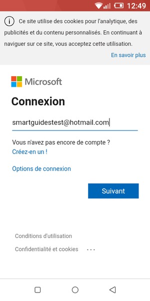 Saisissez votre adresse e-mail et sélectionnez Suivant