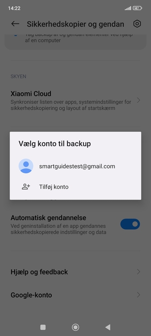 Vælg din sikkerhedskopi-konto