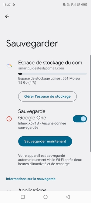 Sélectionnez Espace de stockage du compte