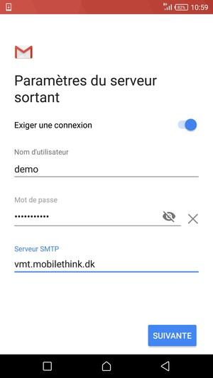 Saisissez l'adresse du serveur sortant