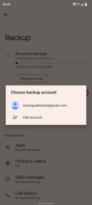 Select your backup account