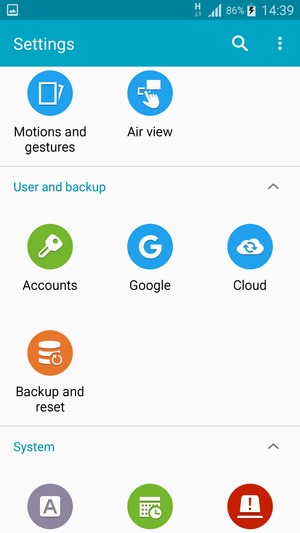 Scroll to and select Backup and reset