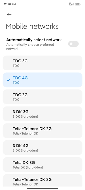 Select a network operator from the list