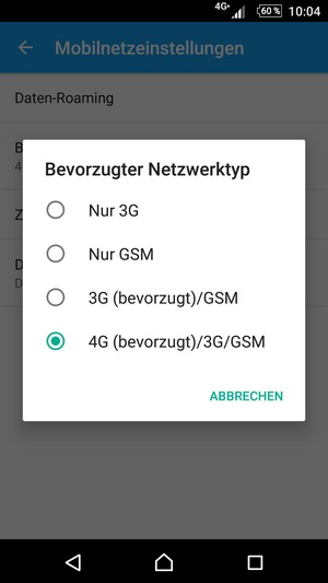 Wählen Sie Nur GSM, um 2G zu aktivieren