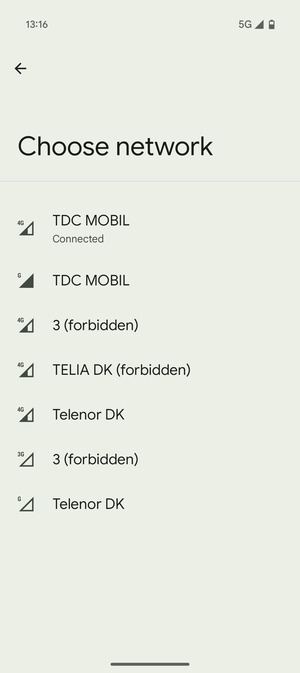 Select a network operator from the list