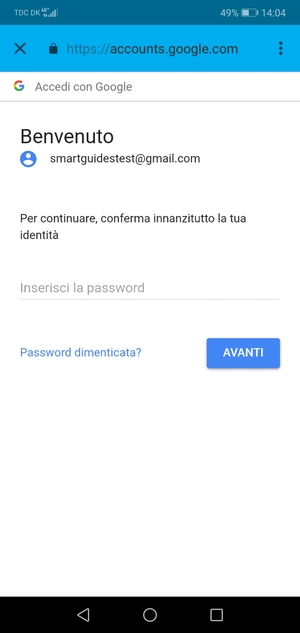 Inserisci la tua password di Gmail e seleziona AVANTI