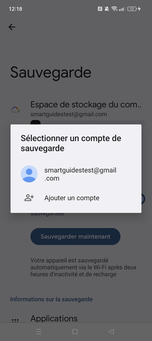 Sélectionnez votre compte de sauvegarde