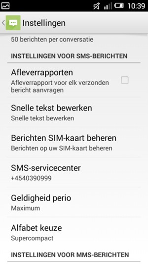 Selecteer SMS-servicecenter