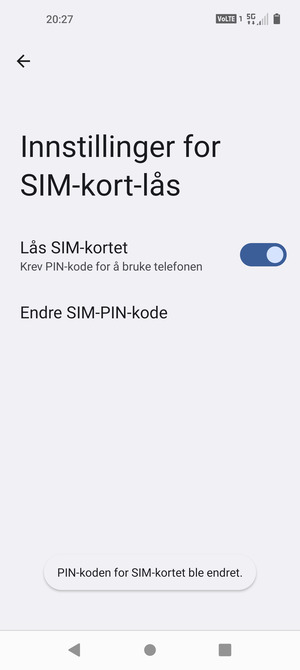 Din PIN-kode for SIM-kort er endret