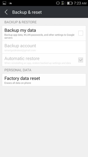 Check the Backup my data checkbox