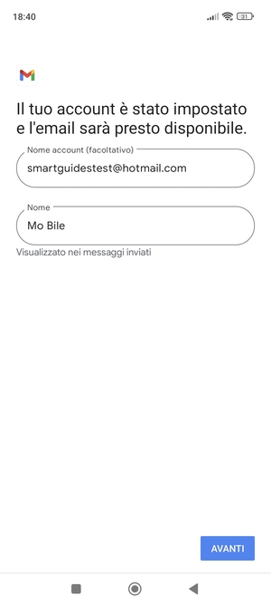 Scegli un nome per il tuo account e inserisci il tuo nome. Seleziona AVANTI