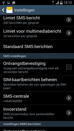 Scroll naar en selecteer SMS-centrale