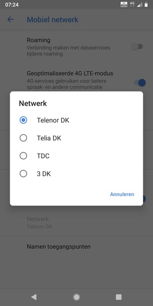 Selecteer een netwerkoperator uit de lijst
