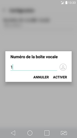 Saisissez le Numéro de la boîte vocale et sélectionnez ACTIVER