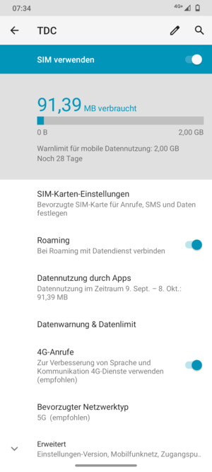 Schalten Sie Roaming an oder aus