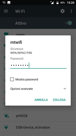 Inserisci la password del Wi-Fi e seleziona COLLEGA