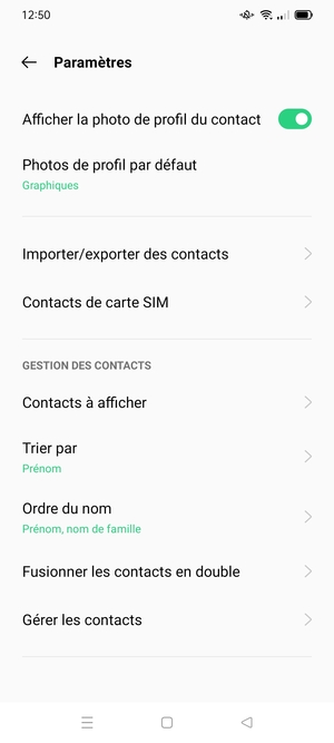 Sélectionnez Contacts de carte SIM