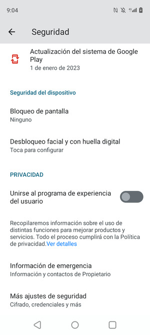 Para cambiar el PIN de la tarjeta SIM, vaya al menú Seguridad y desplácese y seleccione Más ajustes de seguridad