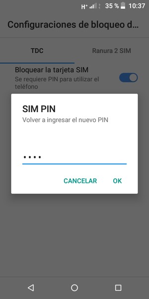 Confirme su nuevo PIN de SIM y seleccione OK
