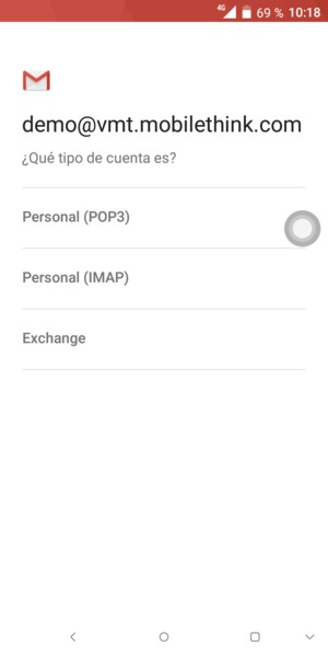 Seleccione Personal (POP3) o Personal (IMAP)