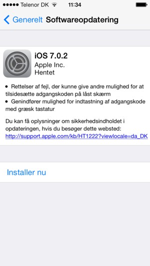 Hvis din iPhone ikke er opdateret, vælg Installer nu