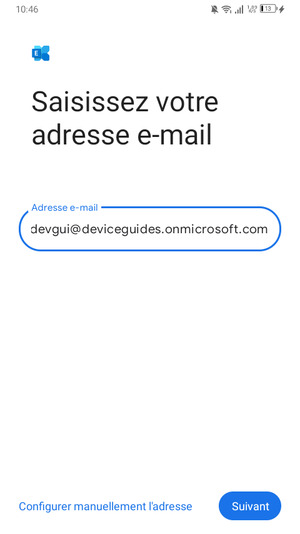 Saisissez votre Adresse e-mail et sélectionnez Configurer manuellement l'adresse