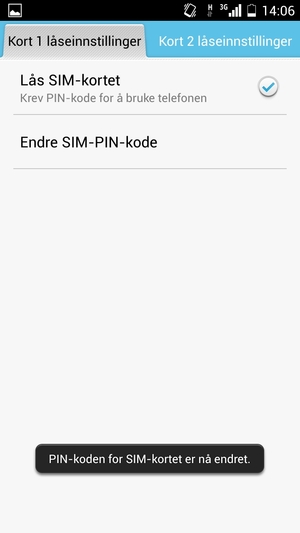 Din PIN-kode for SIM-kort er endret