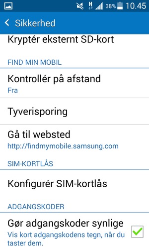 Scroll til og vælg Konfigurér SIM-kortlås