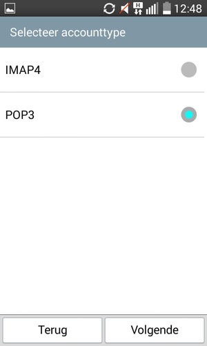 Selecteer IMAP4 of POP3 en selecteer Volgende