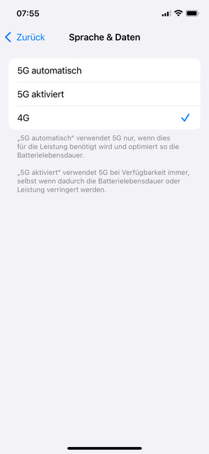 Wählen Sie 4G