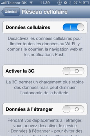 Pour activer 3G, désactiver Activer la 4G