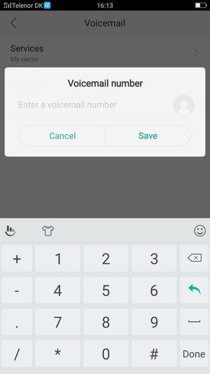 Enter the Voicemail number and select Save