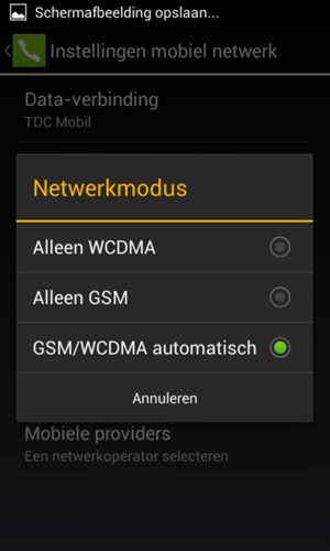 Selecteer Alleen GSM om 2G in te schakelen en GSM/WCDMA automatisch om 3G in te schakelen
