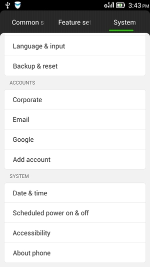 Select System settings and scroll to and select About phone