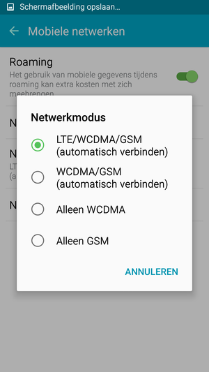 Selecteer WCDMA/GSM (automatisch verbinden) om 3G in te schakelen