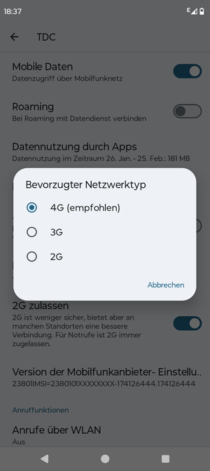 Wählen Sie die gewünschte Option