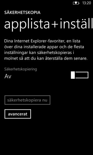 Aktivera Säkerhetskopiering