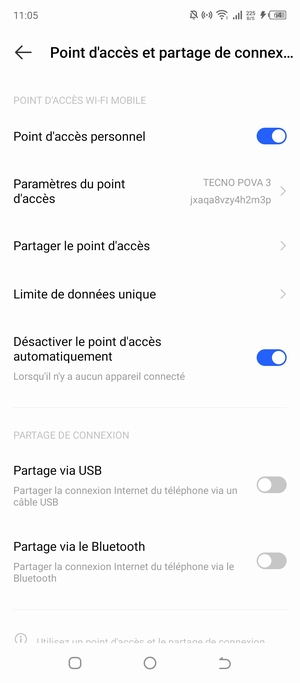 Votre téléphone est maintenant configuré pour être utilisé comme modem