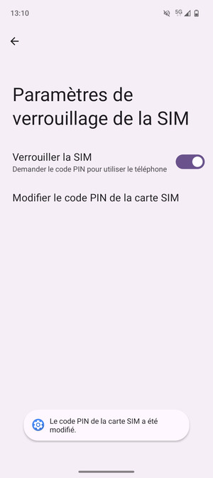 Votre code PIN de la carte SIM a été modifié