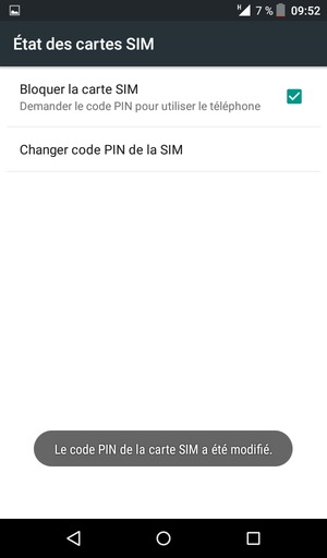 Le code PIN de la carte SIM a été modifié