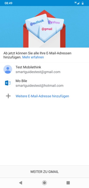 Wählen Sie WEITER ZU GMAIL