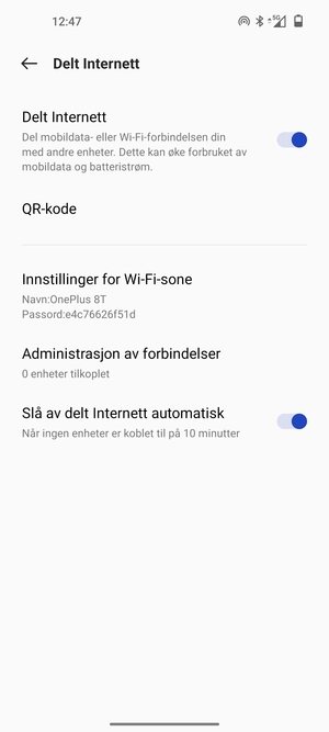 Telefonen din er konfigurert for bruk som et modem