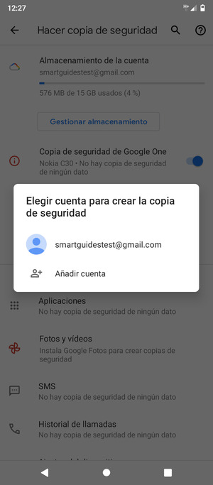 Seleccione su cuenta de copia de seguridad