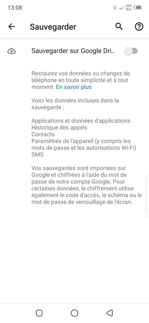 Activer le Sauvegarder sur Google Dri...